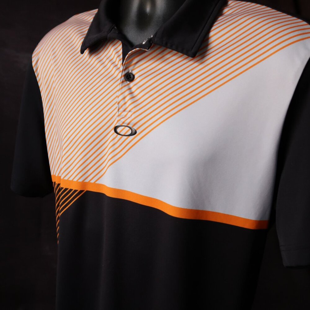 Oakley HydroLix Black Orange Striped Polo (L) ⛳️ - Picture 7 of 14